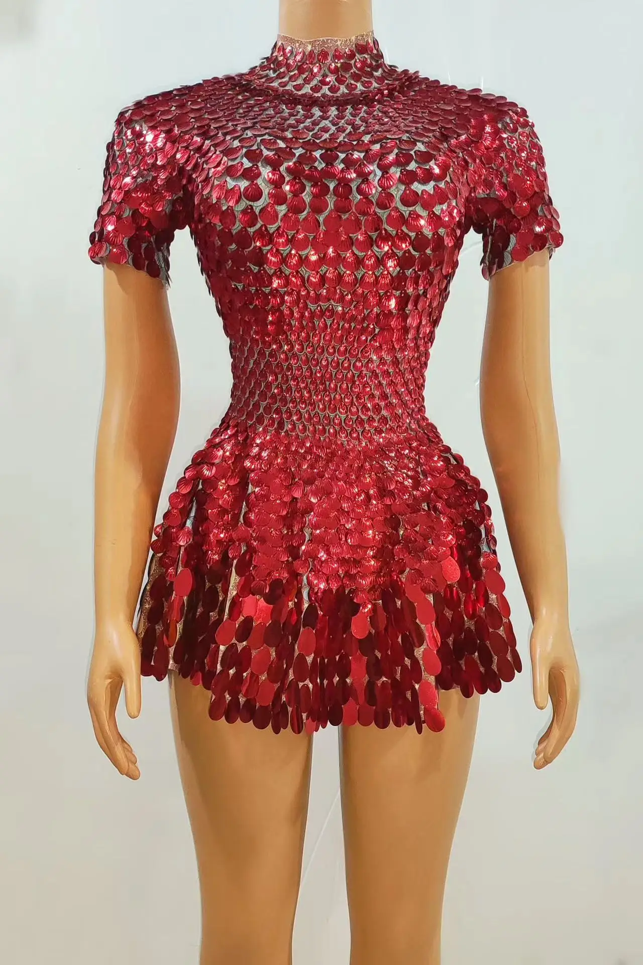 Vestidos de Fiesta de espejo rojo de lujo con lentejuelas brillantes para mujer, ropa de noche para baile de graduación, ropa de rendimiento de salón, Jinsique