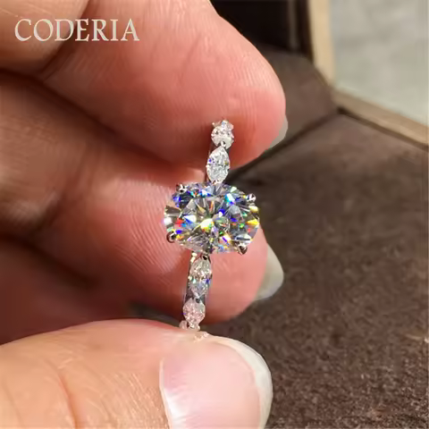 1 CT 2CT Oval Moissanite Ring 925 Sterling Silver Plated 18K Gold Engagement Rings Pass Diamond Test Luxury Moissanite Jewelry