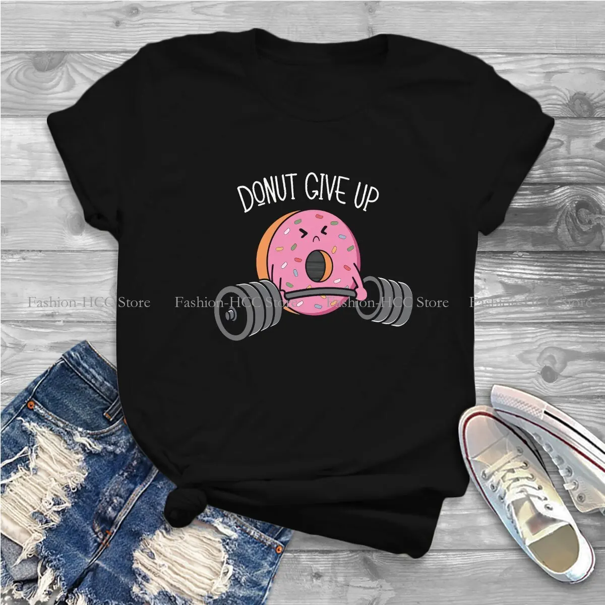 Crossfit Polyester TShirt for Women Cute Donut Weightlifting Humor Leisure Sweatshirts T Shirt Novelty