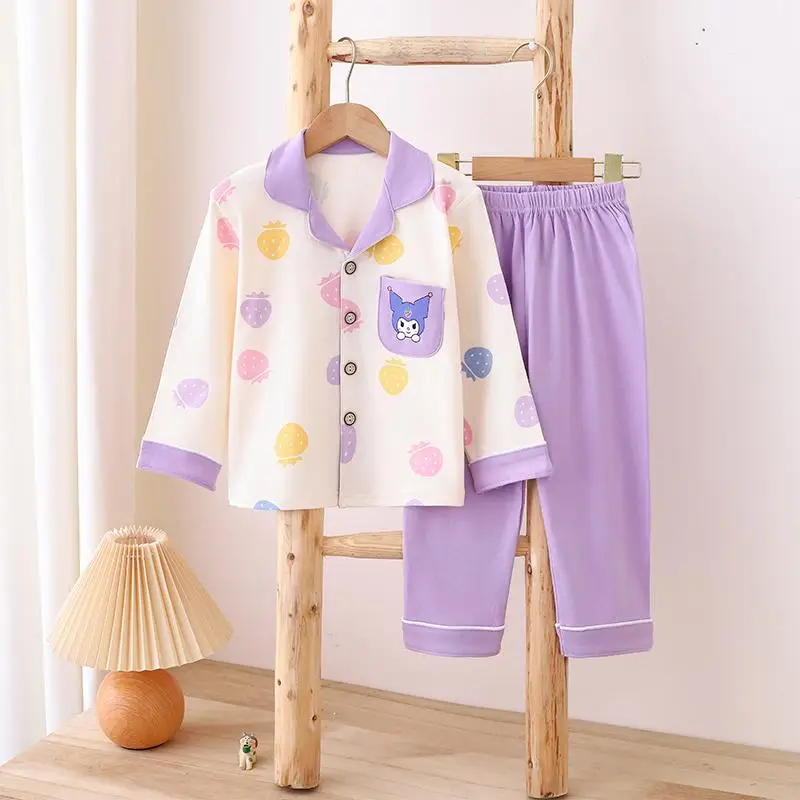 Sanrios Cinnamoroll Girls Pajamas Set Anime My Melody Cotton Sleepwear Cartoon Long Sleeve Nightwear Spring Autumn Home Clothes