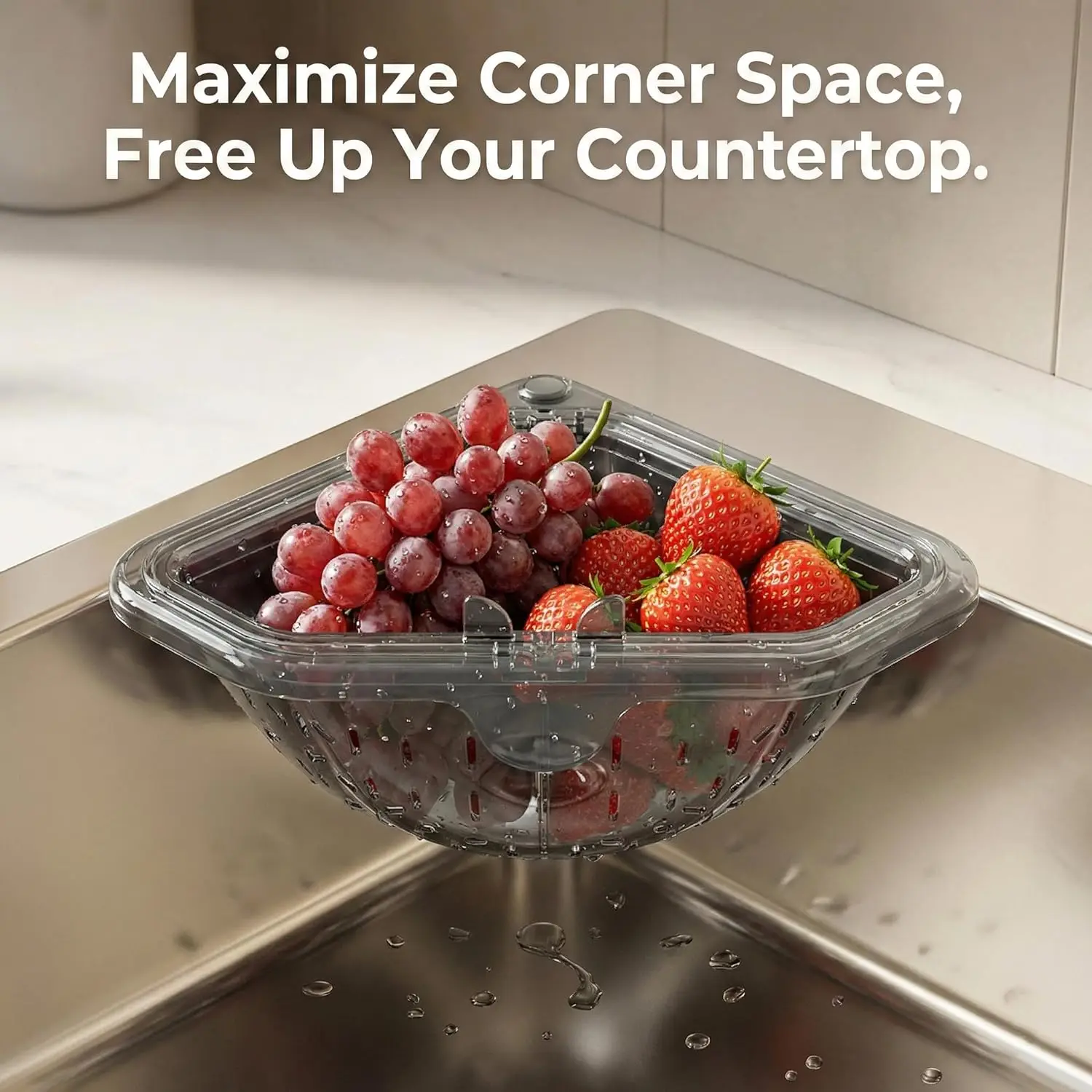 

Kitchen Triangular Sink Drain Basket Food Waste Strainer Filter Hanging Corner Vegetable Fruit Colander Sponge Holder Organizer