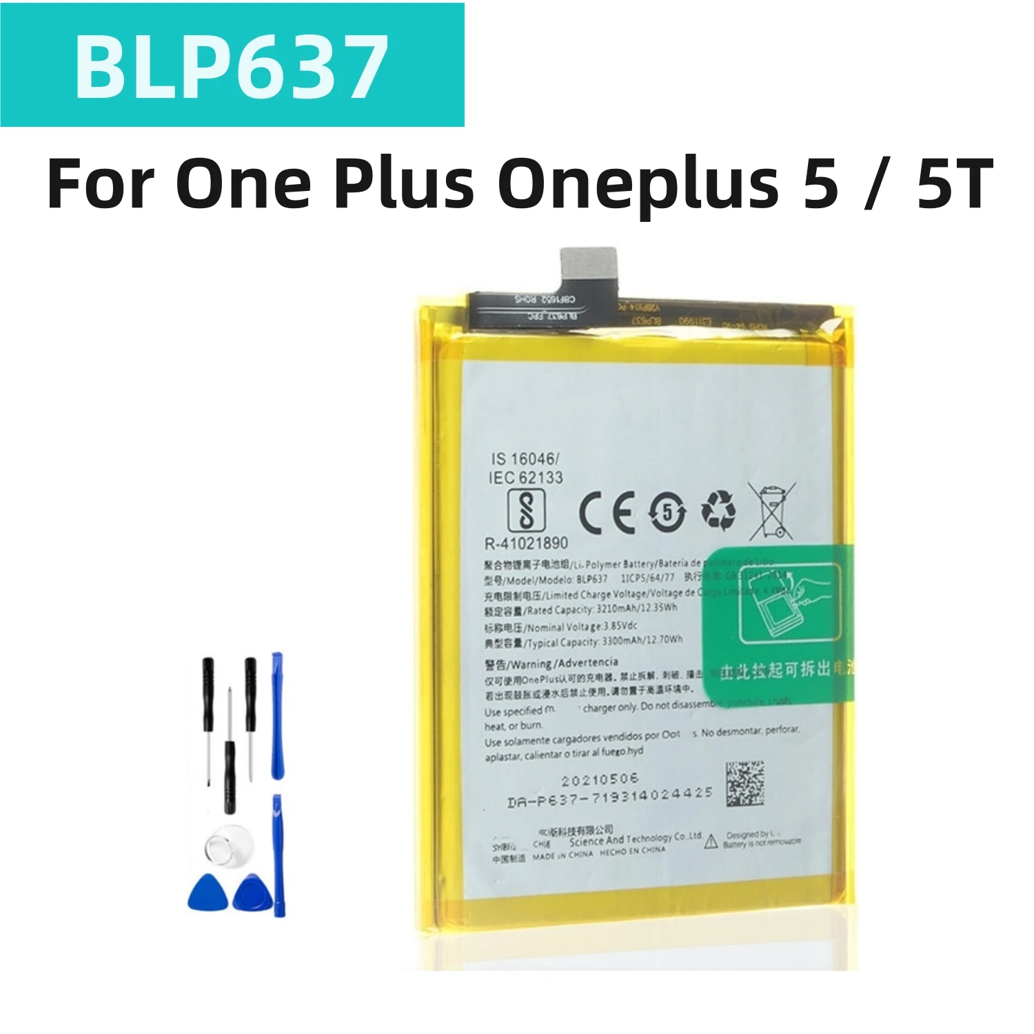 BLP637 Replacement Phone Battery For Oneplus 5/5T A5001A50 3300mAh High Capacity For One Plus Phone Batteries + Free Tools