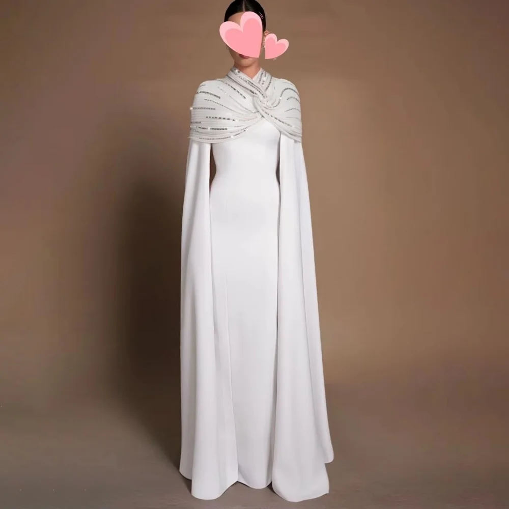 

Customized Exquisite Mermaid Evening Dresses Charming Long Sleeve Neck Ruched Prom Dress Ruffles Beading Party Gown فساتين سهرة