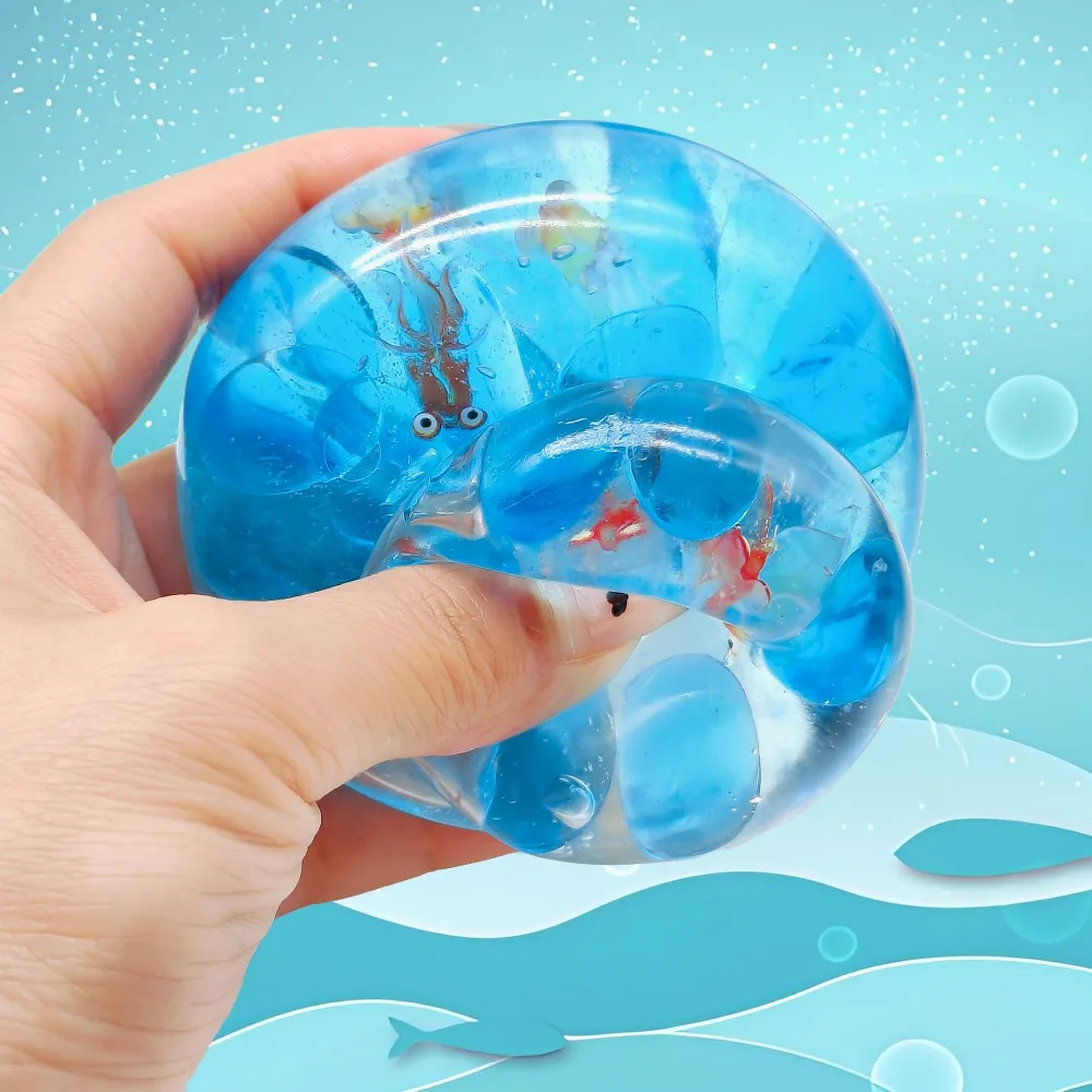 Bola Stres Taba Squishy Blue Ocean Goldfish, Mainan Sensorik Fidget Slow Rise Squishy untuk Anak-anak dan Dewasa, Hadiah untuk Merileksasi