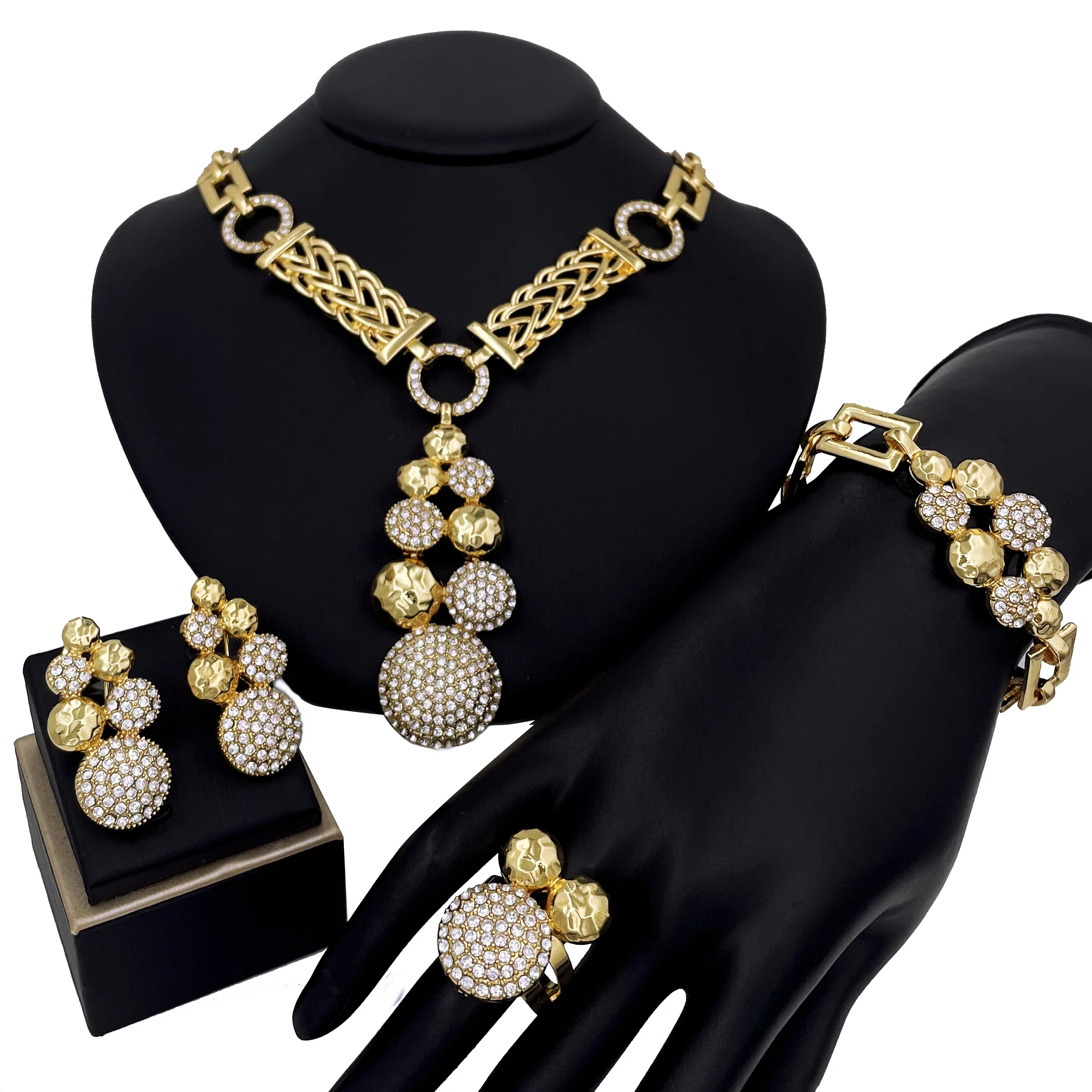 

Hight Quality Big Jewelry Set Design Pendant Necklace Bracelet Earring Rings African Nigeria Gold Color Wedding Jewellery Gifts