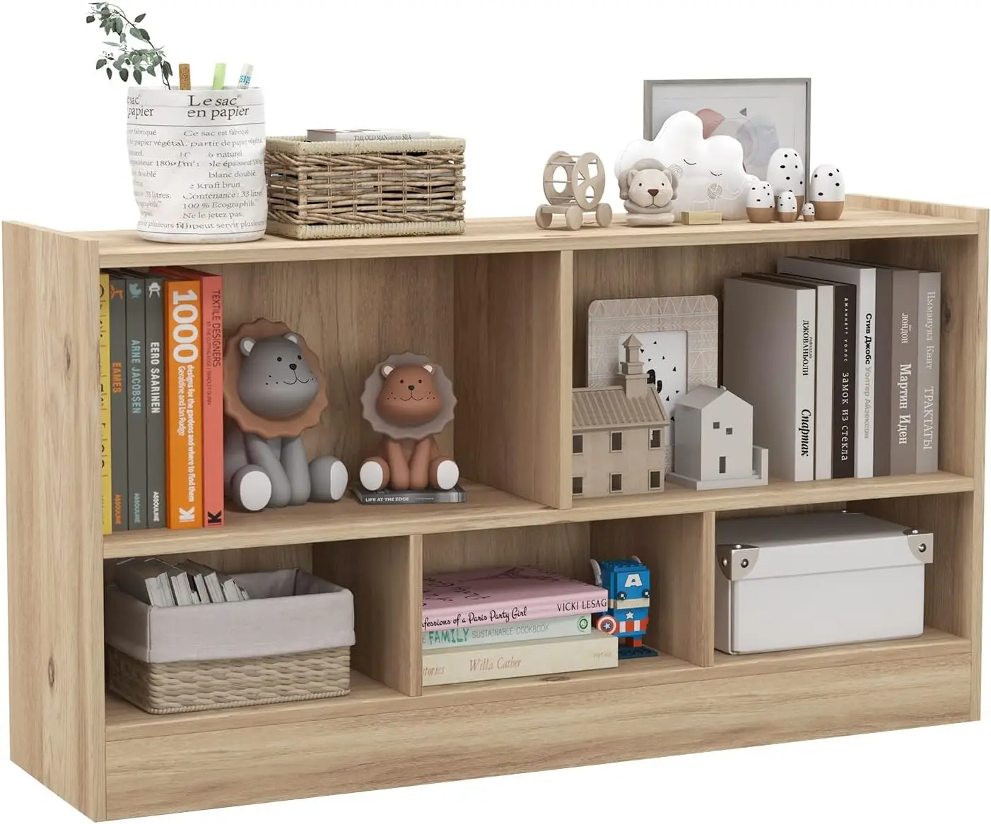 Speelgoedopberger, 2-Tier Kinderboekenplank, 5 Kubus Kinderboekenkasten, Kasten En Planken, Houten Speelgoedplank Organizer, Klein