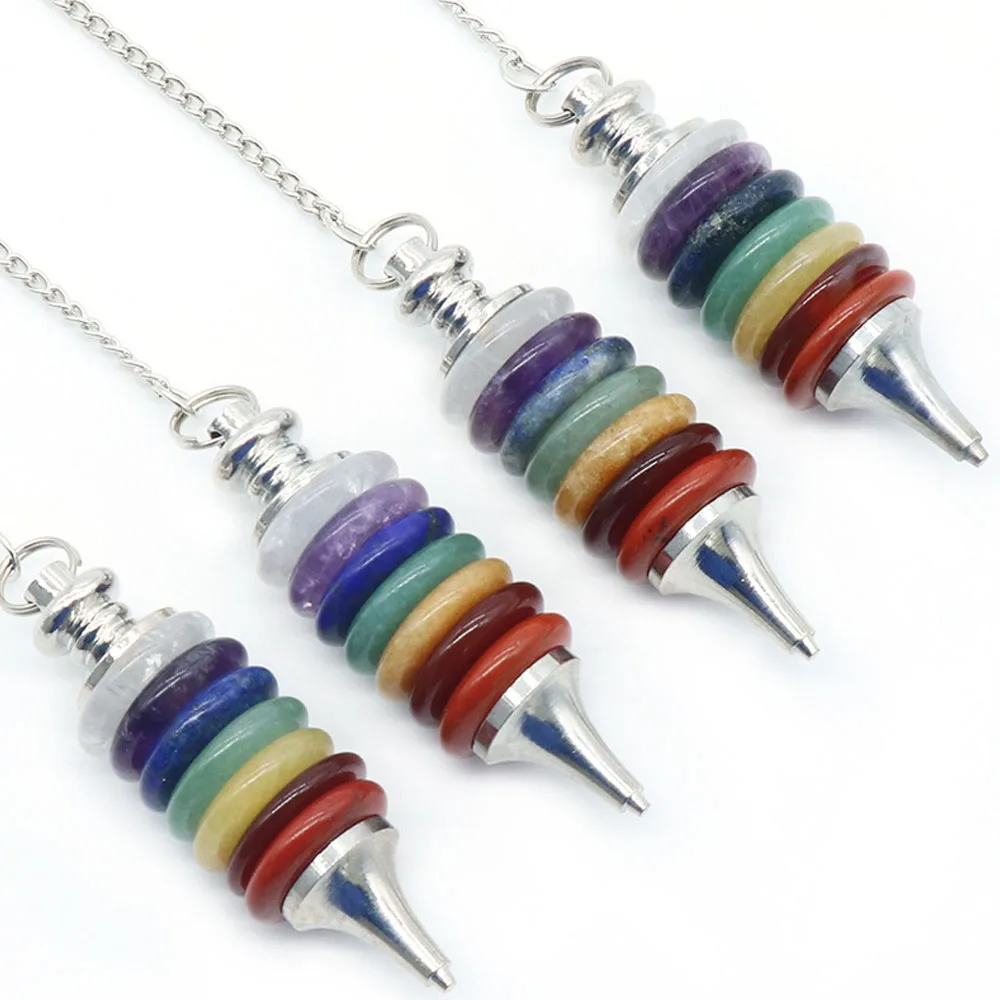 Natural Crystal Colorful Stone Round Piece Spiritual Pendulum Pendant Removable Yoga Stone Jewelry Accessories Lengths 27.5cm