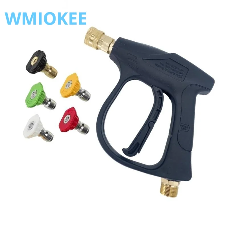 Short Handle High Pressure Washer Gun Single Water Gun Aluminum Alloy with 5 Nozzles & Karcher Adapter for Car Washing Garden