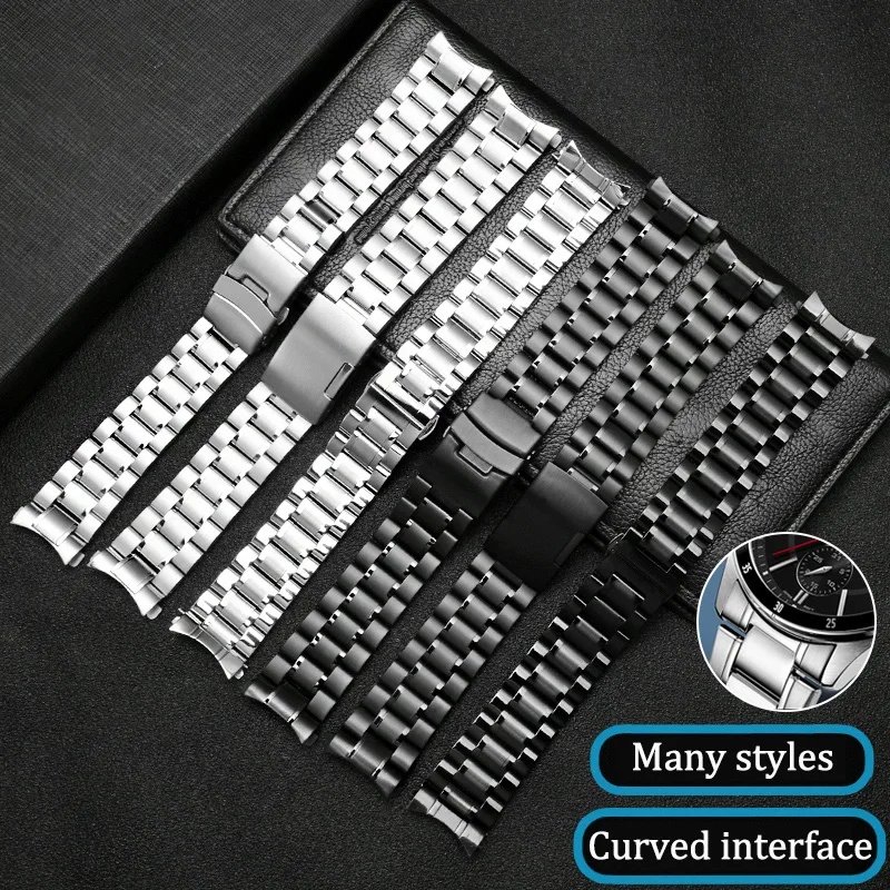 20mm 22mm 24mm stainless steel curved strap For Casio EFR-526/303/304/530/556/552 Men\'s BEM-506/501 metal bracelet wristband