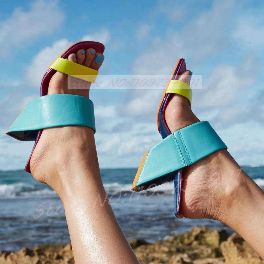 Heel-Less Square Toe Mules Women Toe Strap Snakeskin Multicolor Open-Heel Slippers Casual Open Toe Wedge Heels Sandals Size 47