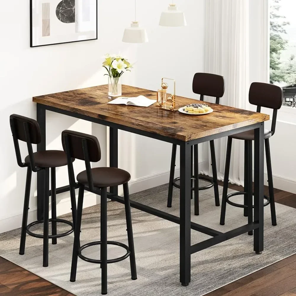 Industrial Wood Kitchen Dining Table Breakfast Table with Backrest 5 Pieces Home Kitchen Set Freight