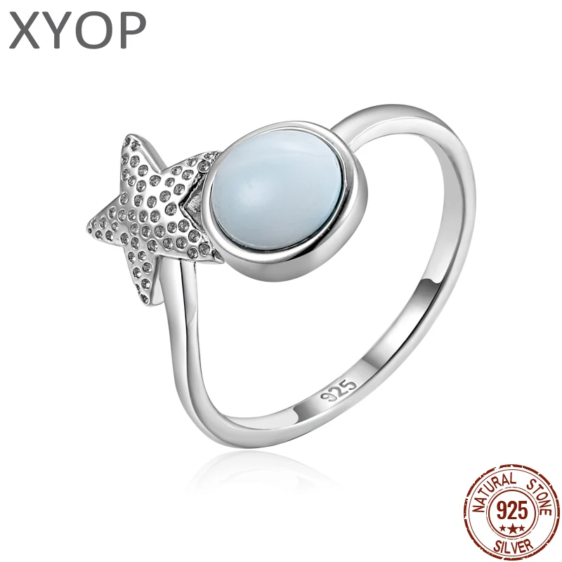 

XYOP Кольцо Ларимар с морской звездой 925, стерлинговое серебро 925 пробы, простые модные украшения, элегантная аура