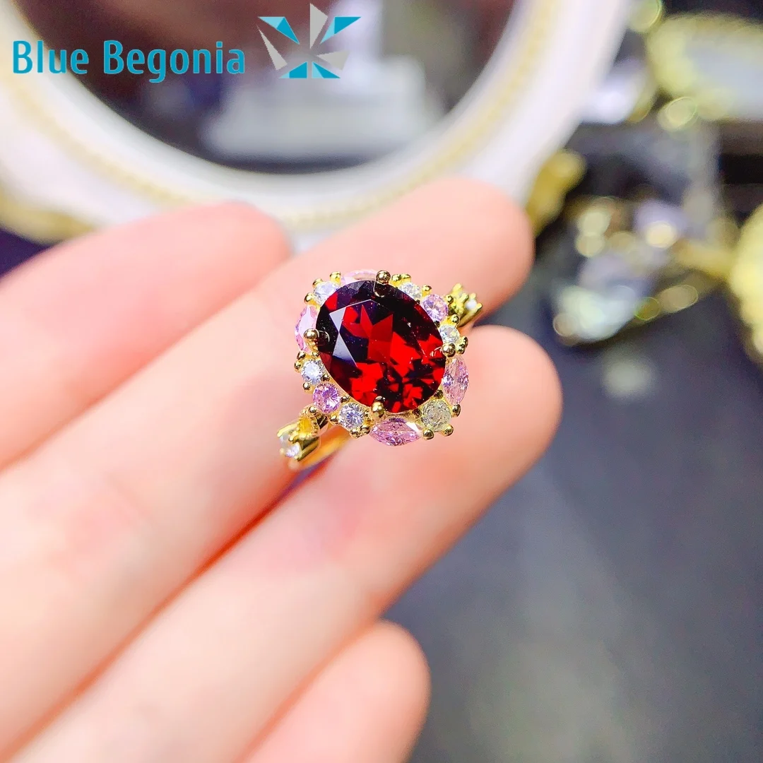 Natural Pyrope Garnet Ring 925 Sterling Silver Fine Luxury Jewelry  for Women  Classical Rings Gift 8*10mm Gemstone