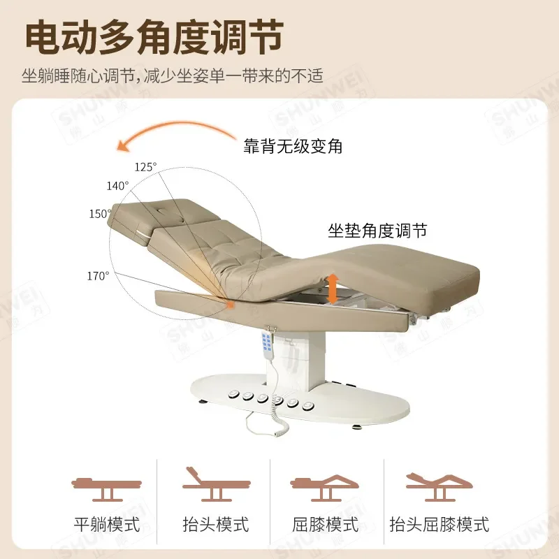Electric Lifting Beauty Bed with Foot Control Heated Massage Multifunctional Lamp Embroidery Body Treatment Table