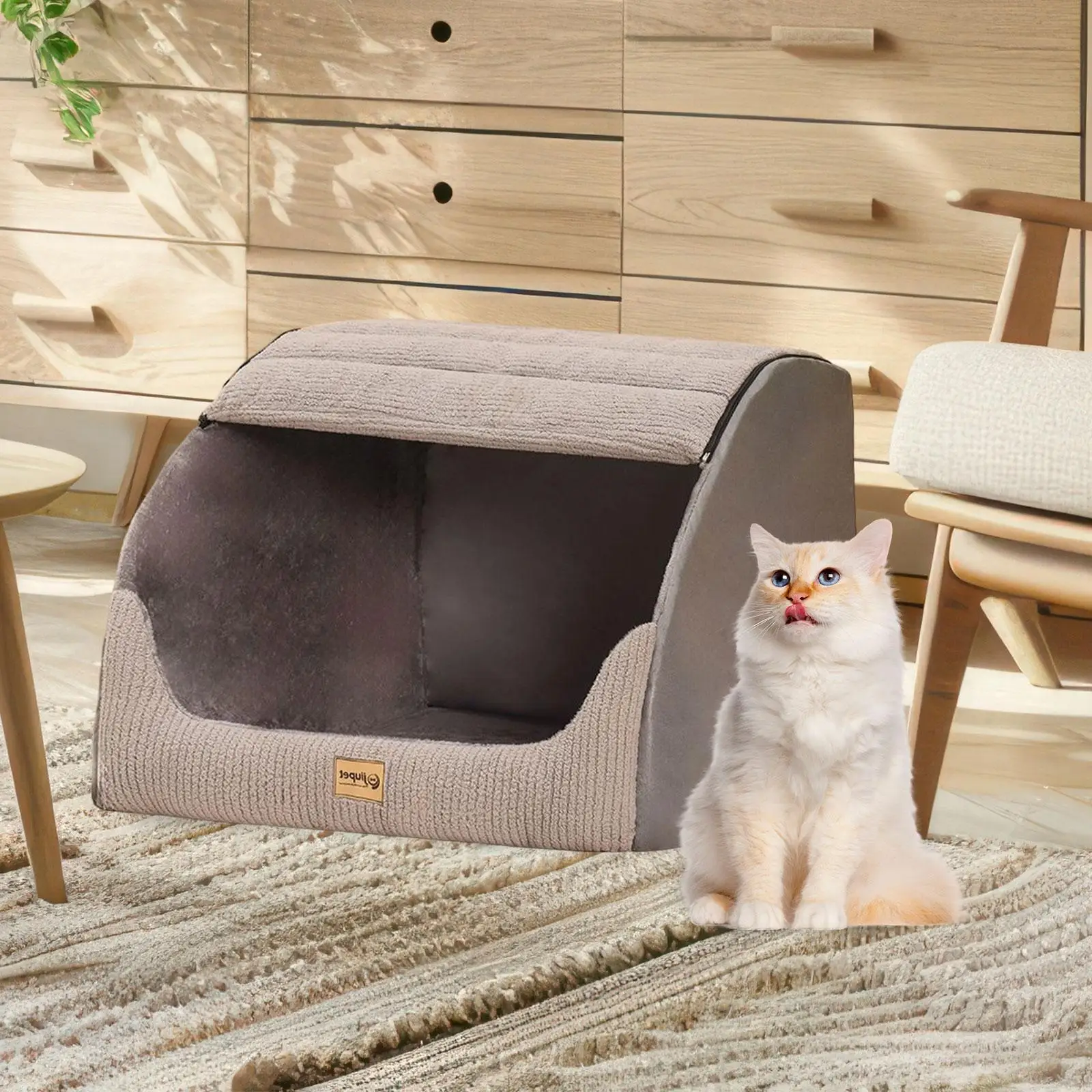 Portable Dog House Dog Cat Bed for Small and Medium Sized Dog Floor (Grey)