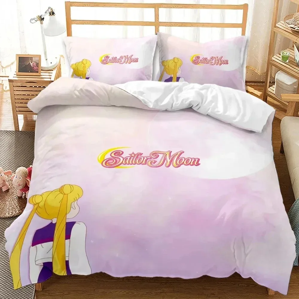 

2024 Kawaii Sailor Moon Bedding Set for boys Girls Luxury Duvet Cover Pink Comforter Double Duvet Cover Set with Cover