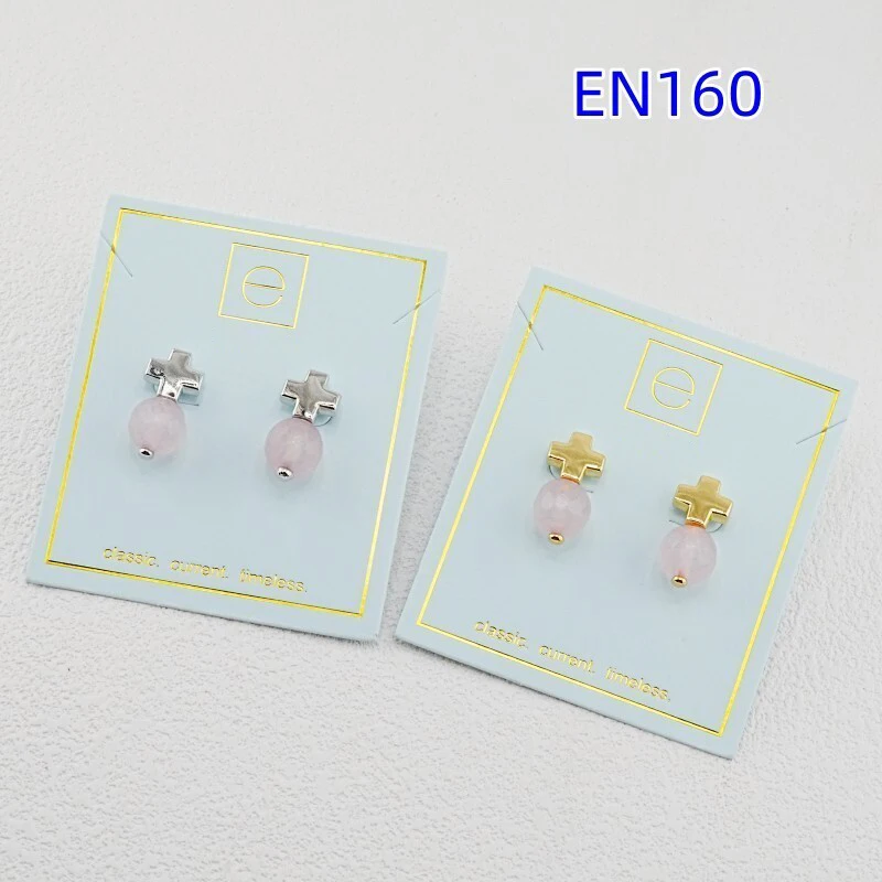 

VKVVA Fashion Jewelry Cross Rose Quartz Stone Stud Earrings for Women Birthday Gifts, Unique Gift