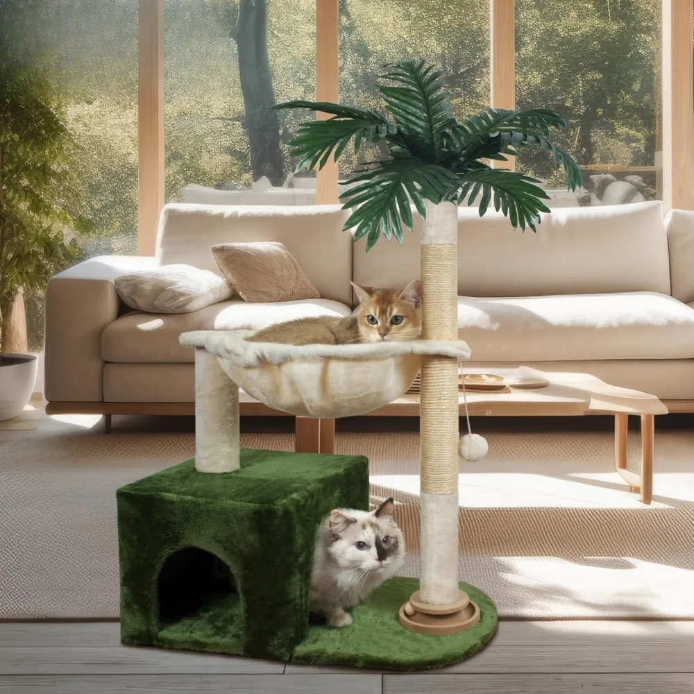 

Cat Tree 38" with Large Hammock Metal, Cat Scratching Post for Indoor Cats with Condo, Cat Playground Track Balls and