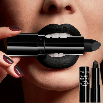 Matte black lipstick, long-lasting waterproof, no creases, Gothic dark makeup party,…