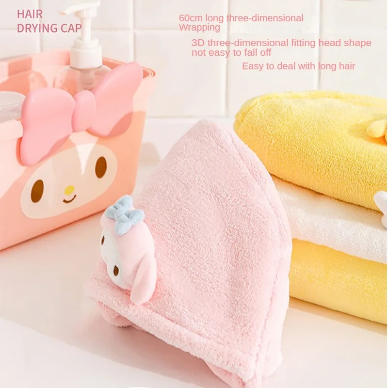 Saniro Quick Drying Towel for Hair Towel for drying hair Kuromi Towel Carton Shower Cap for woman hair