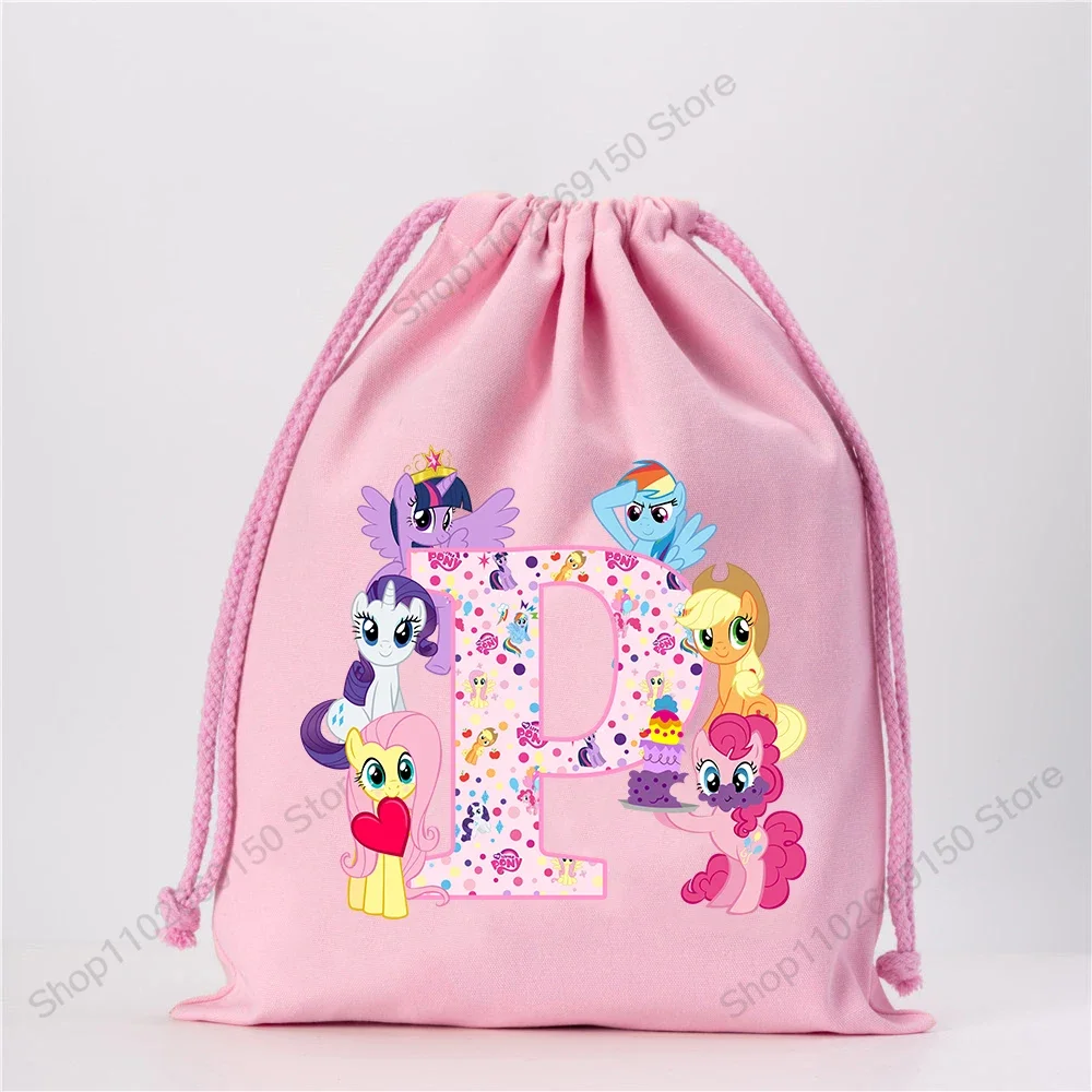 My Little Ponys Girl Anime Cute Drawstring Bag Kids Cartoon Printed Handbag Children Fashion Draw String Bags Casual Accessories