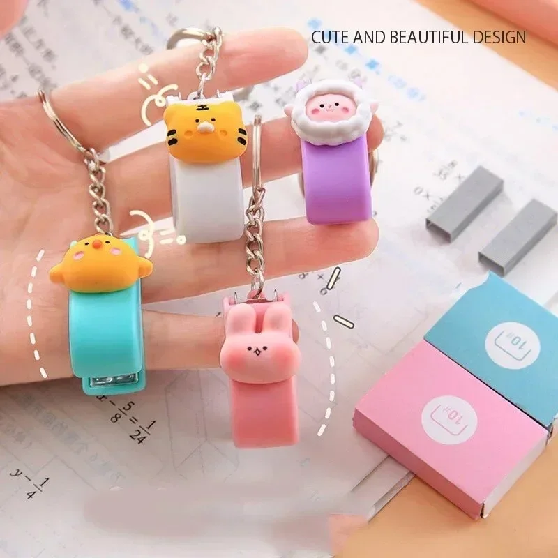 Mini Stapler Portable Book Color Paper Binding Machine Keychains 10# Staples Cute Mini Stapler Stationery School Office Supplies