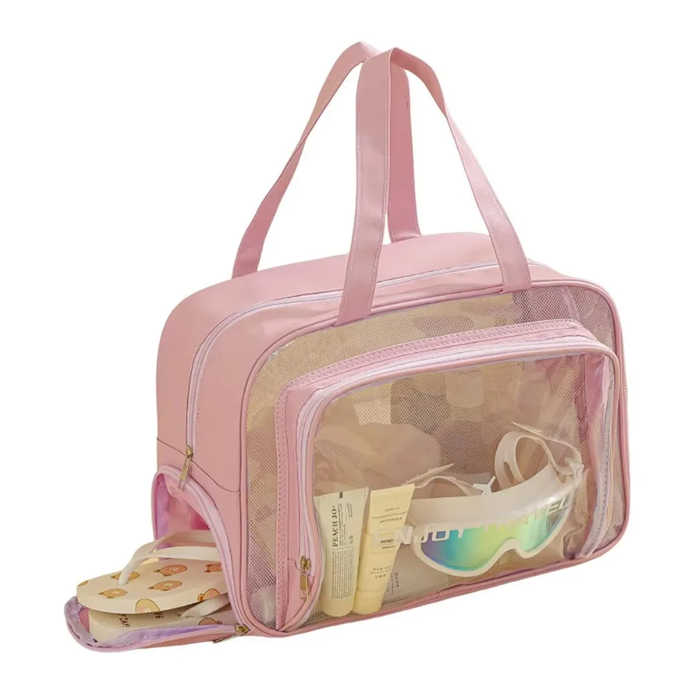 

Large Capacity Waterproof Cosmetic Bag Pu Transparent Dry Wet Separation Travel Storage Bag Portable PVC Make Up Bag