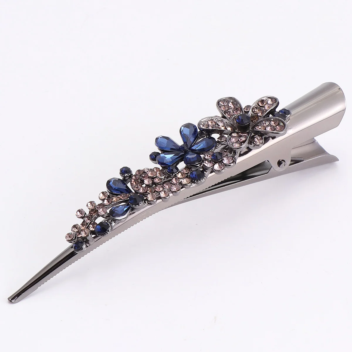 Retro Large Rhinestone Metal Horn Clip Headdress Crystal Hair Accessories Hairpin for Thick Studded Bobby