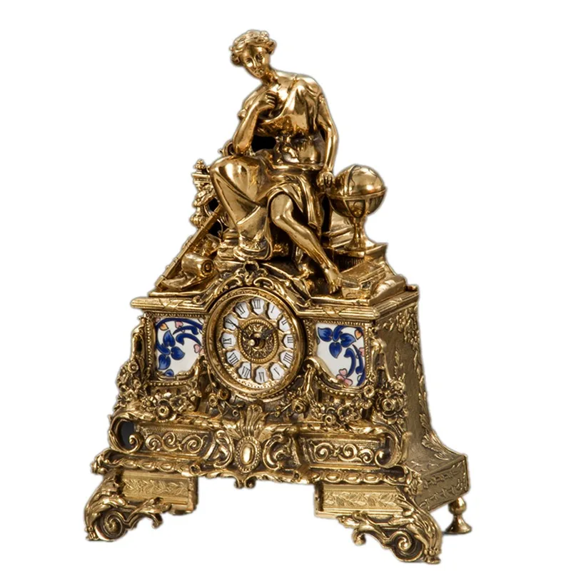 All-copper desk clock European style, classical clock, home accessories living room, entrance ornament, fireplace table clock
