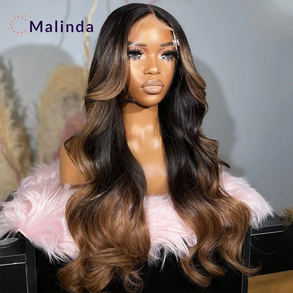 

Honey Blonde 13x4 Body Wave Transparent Lace Frontal Glueless Wig Pre Plucked Human Hair Ready To Wear Dark Brown Colored Wig