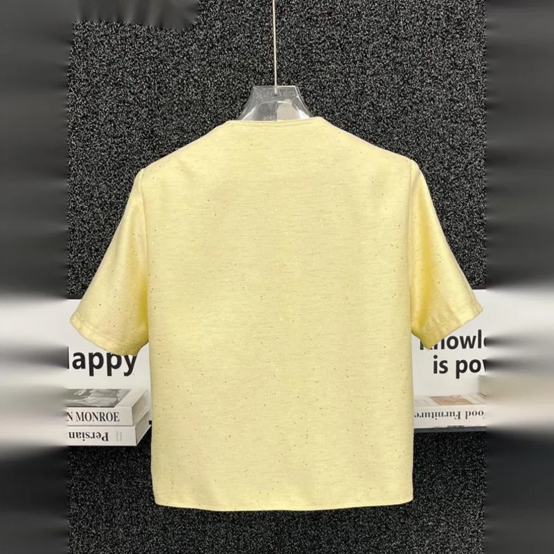 WVGA Spring Summer New Men Streetwear Elegant Collarless Trendy Short Sleeved Jacket Niche Chic Casual Sequined Coats Ins W24052
