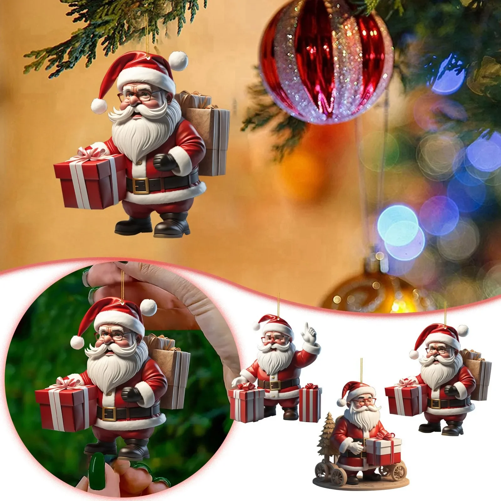 2d Christmas Santa Hanging Home Tree Pendant Acrylic Xmas Tree Pendant Decoration Hanging Xmas Party Charms Ornaments New Year