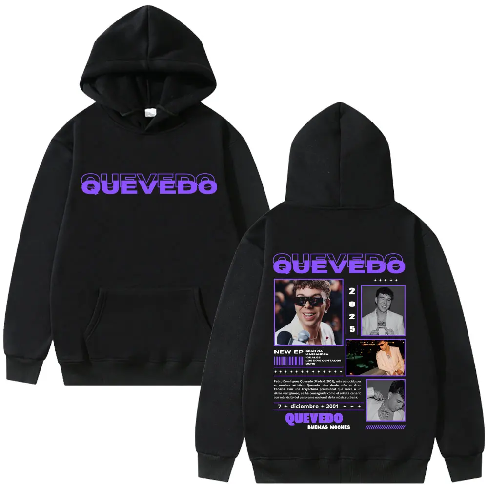 Rapper QUEVEDO 2025 BUENAS NOCHES Tour Hoodie Men Women Clothing Fashion Hip Hop Oversized Sweatshirt Casual Retro Streetwear