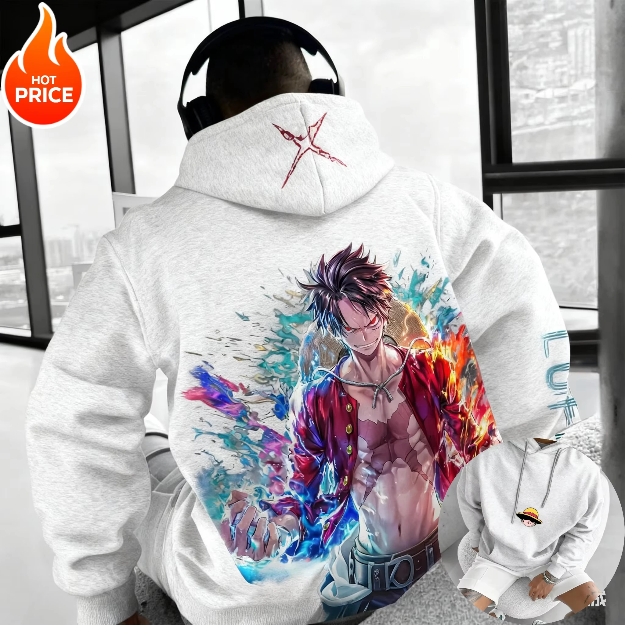 

Цельный Луффи 2026, новинка, хит продаж, уличная одежда в стиле Харадзюку в стиле аниме, осенняя мужская винтажная толстовка с капюшоном, зимняя толстовка большого размера, топ Y2k