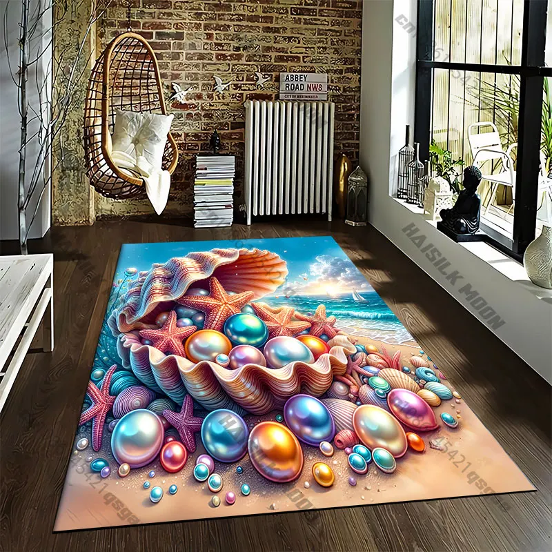Colorful seashells on beachcarpet Yoga living room room decor children's crawling mat doormat area rug games floor mat