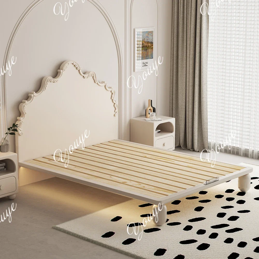 

N49 Детская кровать с французским кремовым ветром, спальня для девочек, кровать принцессы, маленькая квартира, детская кровать из цельного дерева, односпальная для девочек