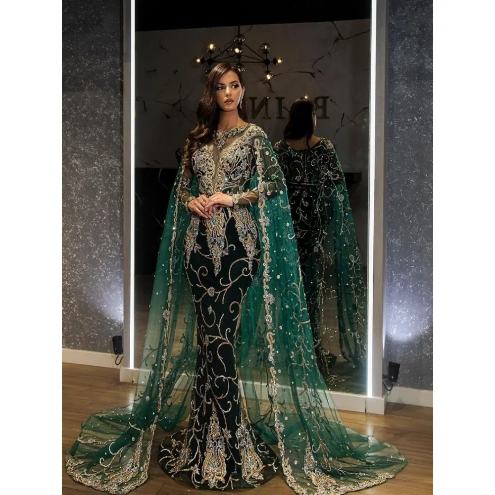 Women Lace Embroidery Metallic Mesh Evening Gown Elegant Luxury Formal Party Prom Cocktail Fashion Soft Breathable Flattering
