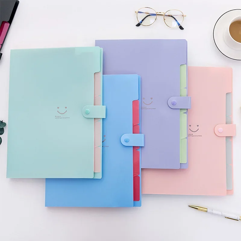 5 Pocket File Folders Portable A4 Letter Size Macaron Color Accordian Document Organizer for Classroom Office Home Stationery