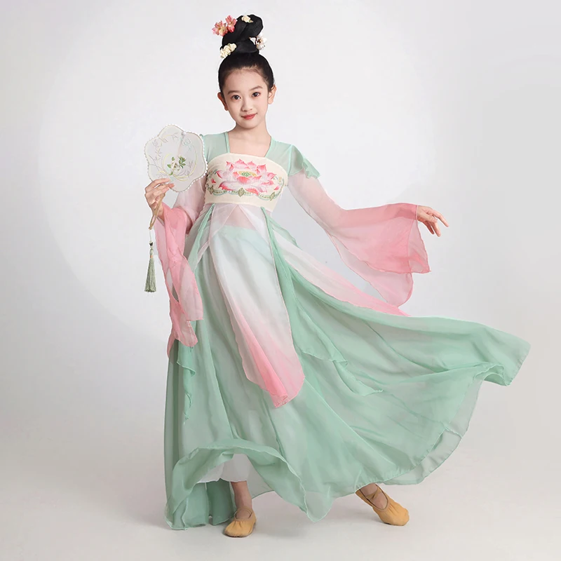 أزياء الرقص الكلاسيكي الصيني للأطفال ملابس الرقص الوطنية لممارسة الفتيات هان تانغ كايليان