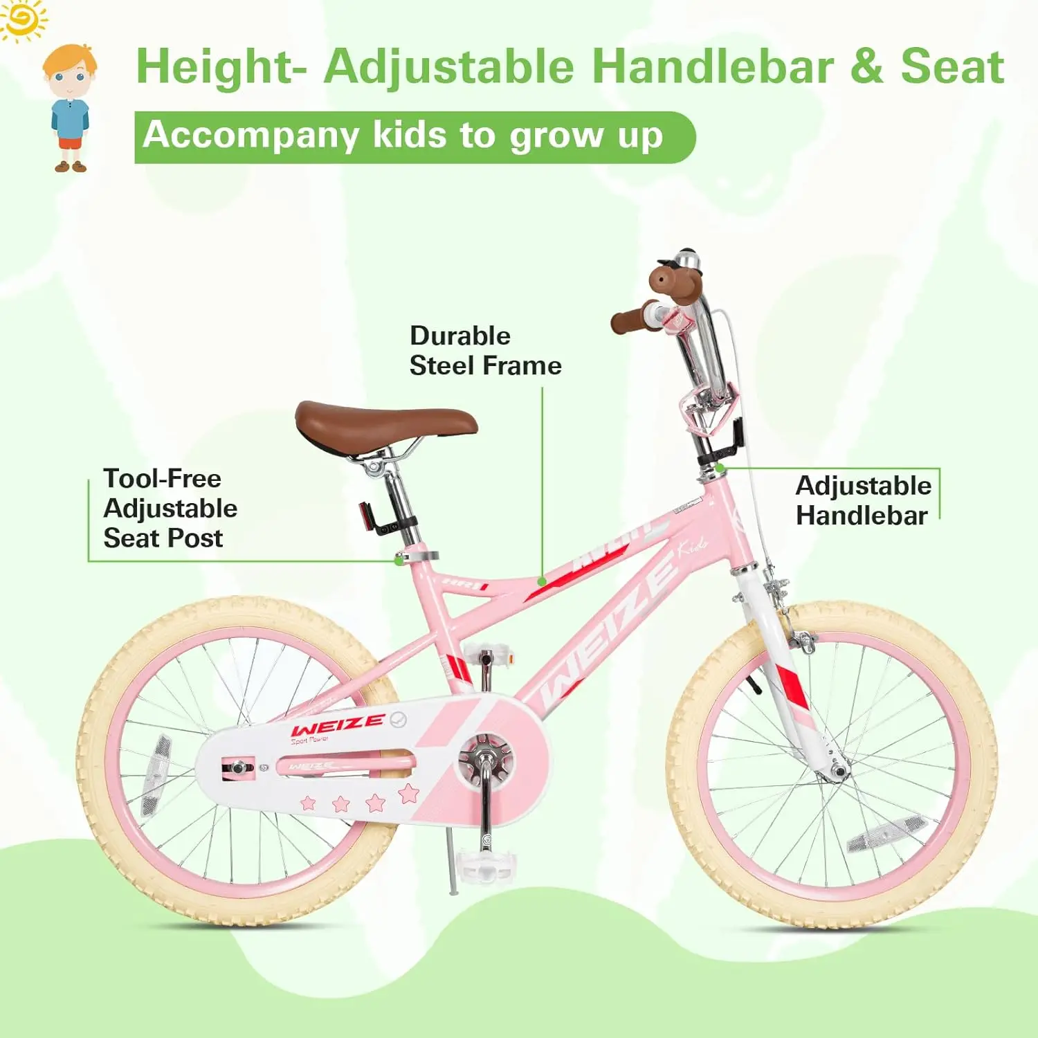 Kids Bike,16 20 Inch Children Bicycle for Boys Girls Ages 4-12 Years Old, Rider Height 38-60 Inch, Coaster Brake, Multiple Color