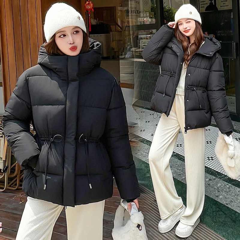PinkyIsBlack Women's Hooded Puffer Jacket Clothes Winter 2025 New Casual Drawstring Cotton Padded Jacket Coat Female Outwear