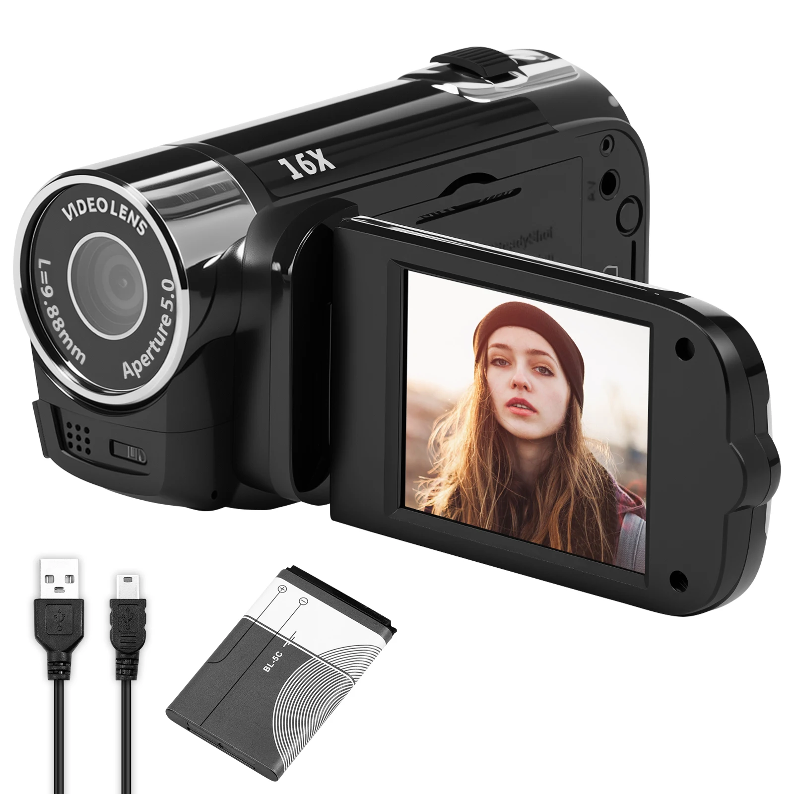 

48MP Camera 2.7 Inches Rotatable Screen 16x Digital Zoom Video Camera with Cable 1080P Digital Camera Camcorder Video Recorder