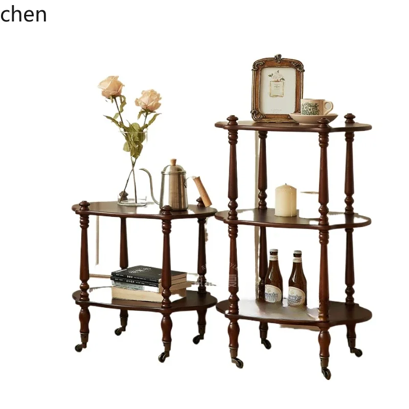 Zws. Living room storage shelves removable sofa side several bedrooms bedside solid wood trolley