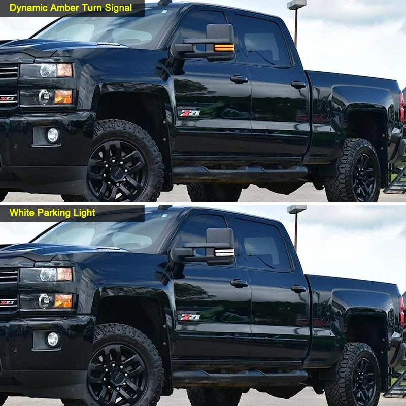 For GMC Sierra Chevrolet Silverado 1500/2500HD/3500HD Pickup Truck LED Side Mirror Lamp Dynamic Turn Signal White Parking Lights view 6