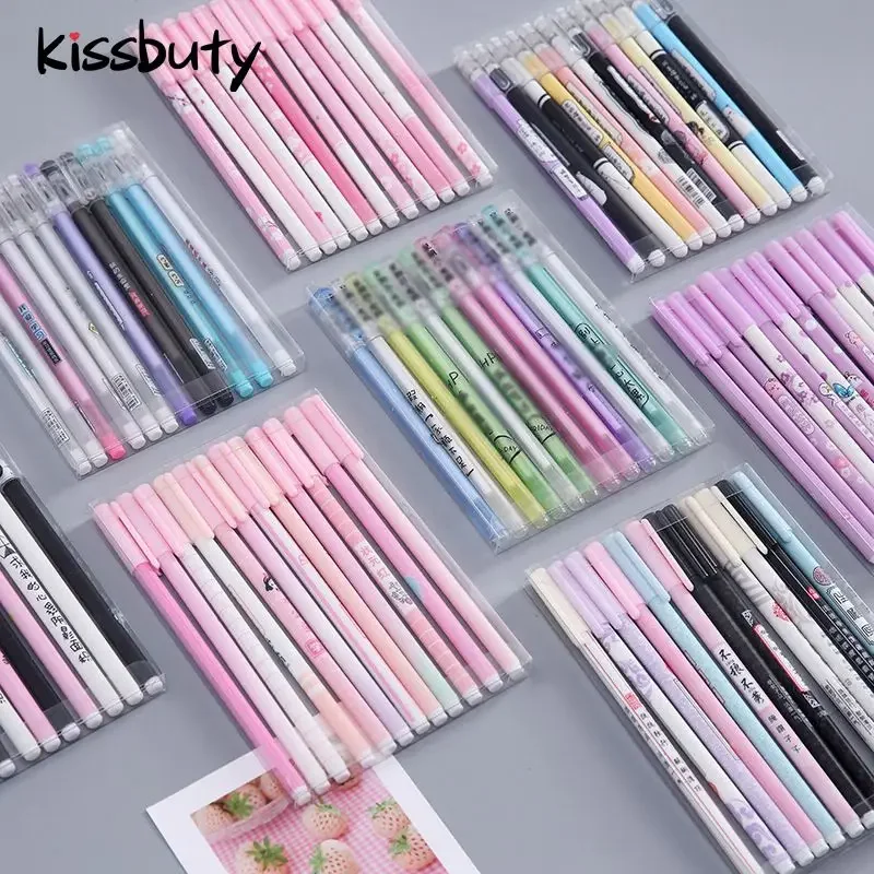 12Pcs Black 0.5mm Cute Gel Pens Student Test Kawaii Gel Pen Set For School Office Stationery Writing Creative Korean Supplies