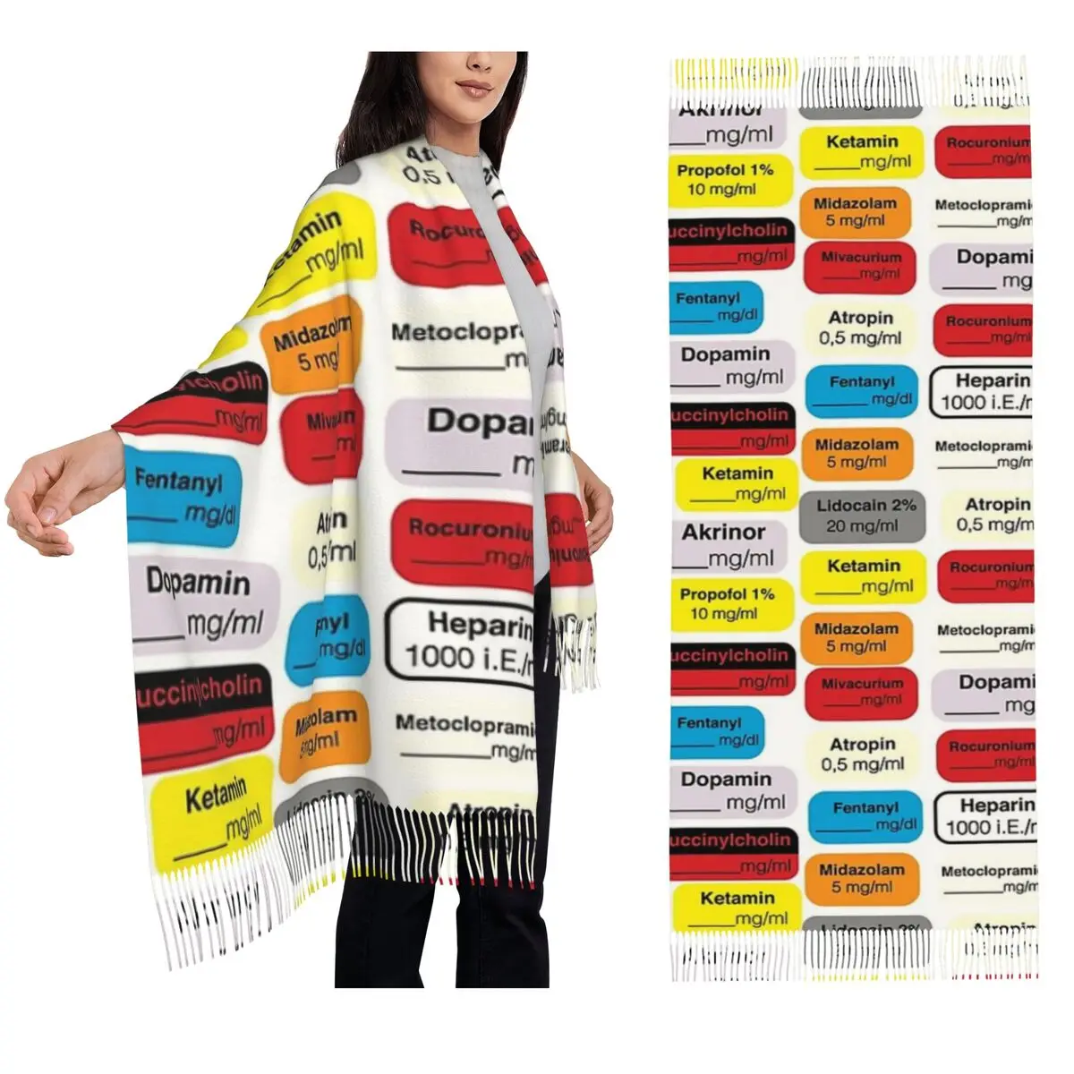Anesthesia Medication Scarf Tassel Scarves for Women Soft Warm Shawls and Wraps Large Fall Winter Shawl Wrap