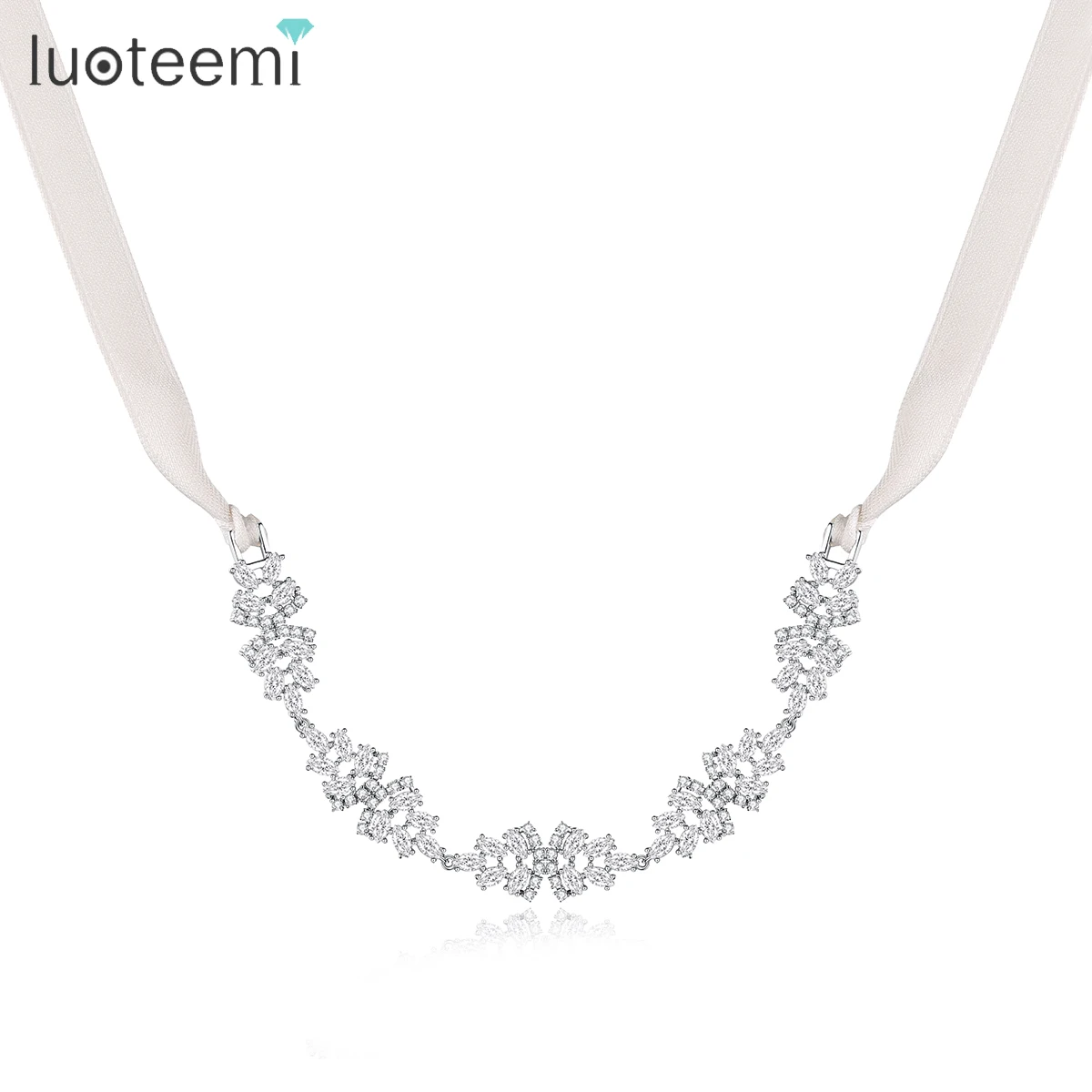 

LUOTEEMI High Quality Silk and Satin Headband for Women Luxury Sexy Cubic Zirconia Women Wedding Bridal Engagement Accessories