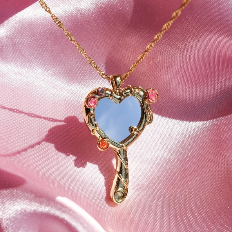 Unique Mirrored Pendant Necklace Long Chain Heart Mirrored Charm Clavicle Chain Choker Gold Silver Plated Princess Necklaces