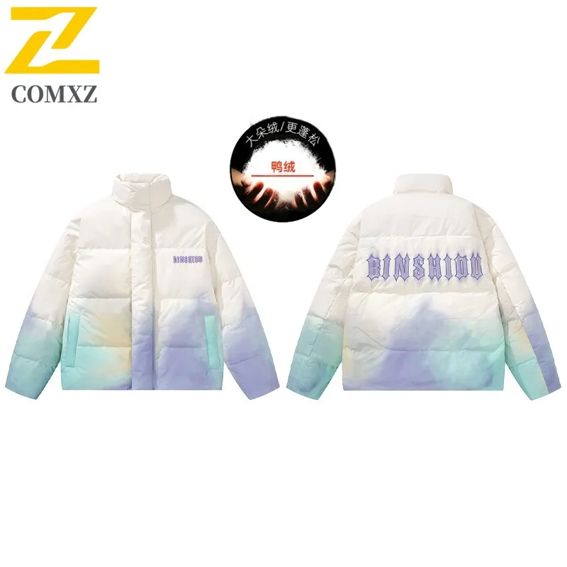 COMXZ White Duck Down Jacket Mens Trendy Stand Collar Gradient Down Coat Leisure Climbing Windproof Warm Winter Filler Down