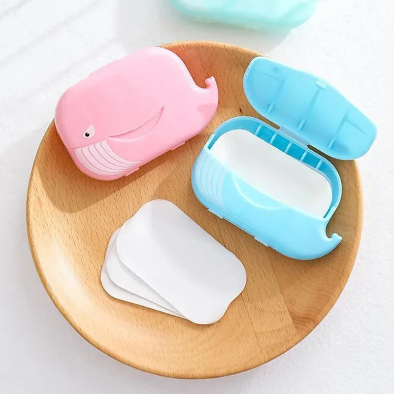 Cute Whale Mini Paper Soap Washing Hands Bath Clean Scented Slice Sheets Disposable Soap Paper Travel Soap Papers Body Cleansers